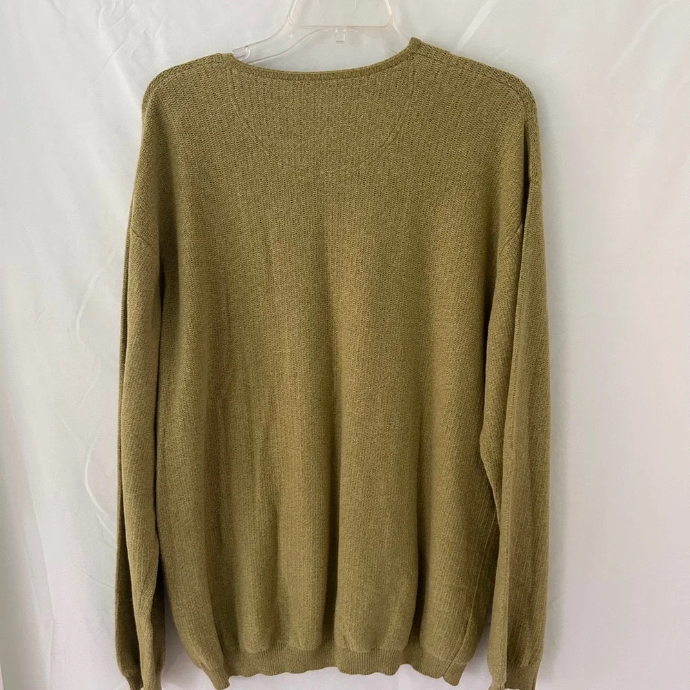 Tommy Bahama V Neck Sweater Olive Green Textured Knit Mens XL Rayon Nylon Cotton